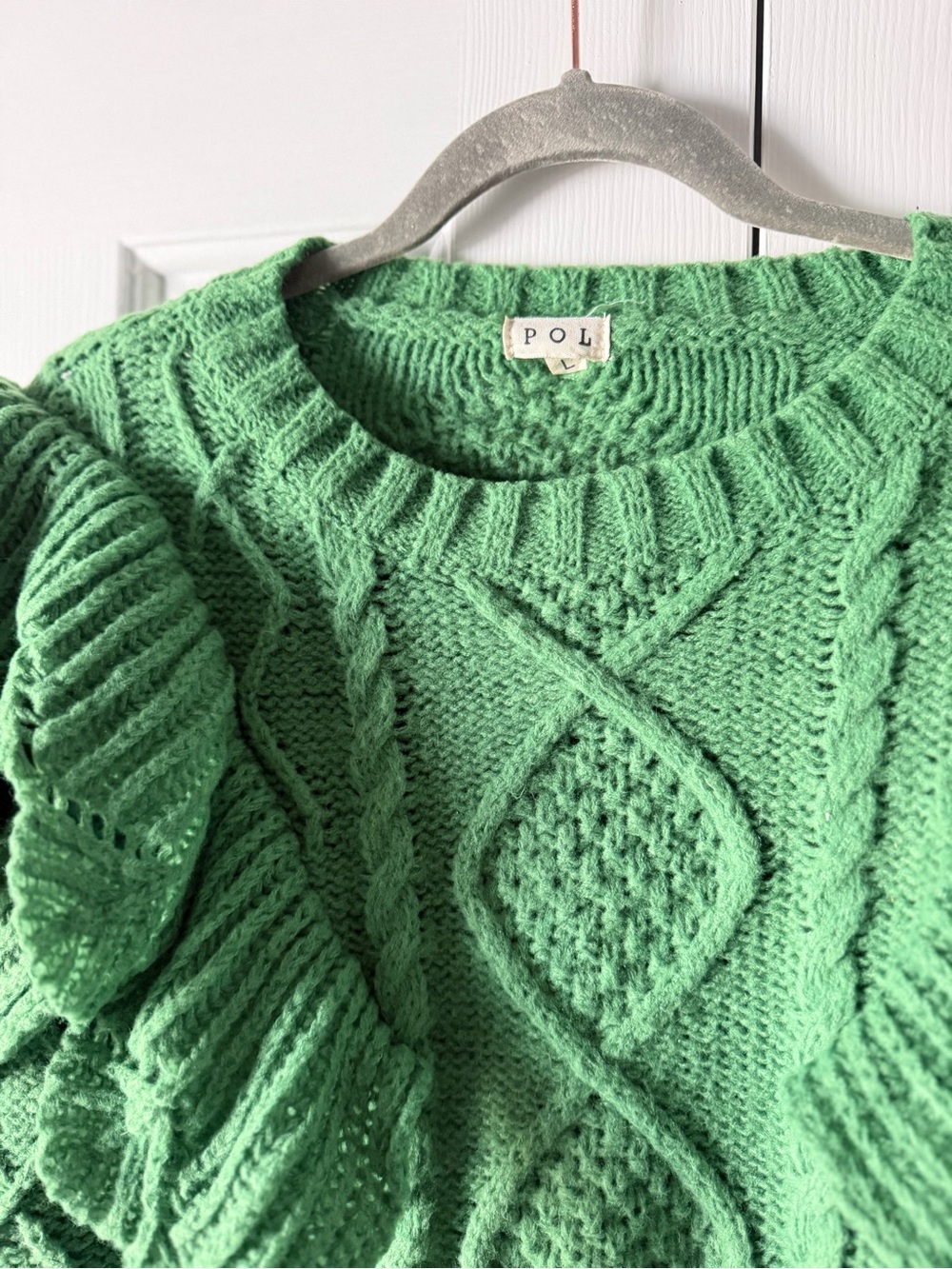POL Ruffle Cable Knit Sweater - Chartreuse, Flutter, Boho, Whimsigoth, Romantic - Picture 2 of 8